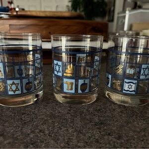 Blue and Gold Star of David Glasses Set